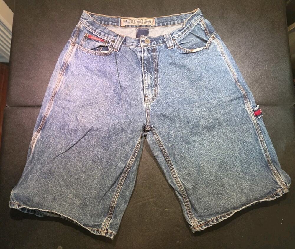 Vintage US Polo Assn Shorts Mens 33 Medium Wash Carpenter Baggy Skate Jorts Y2K